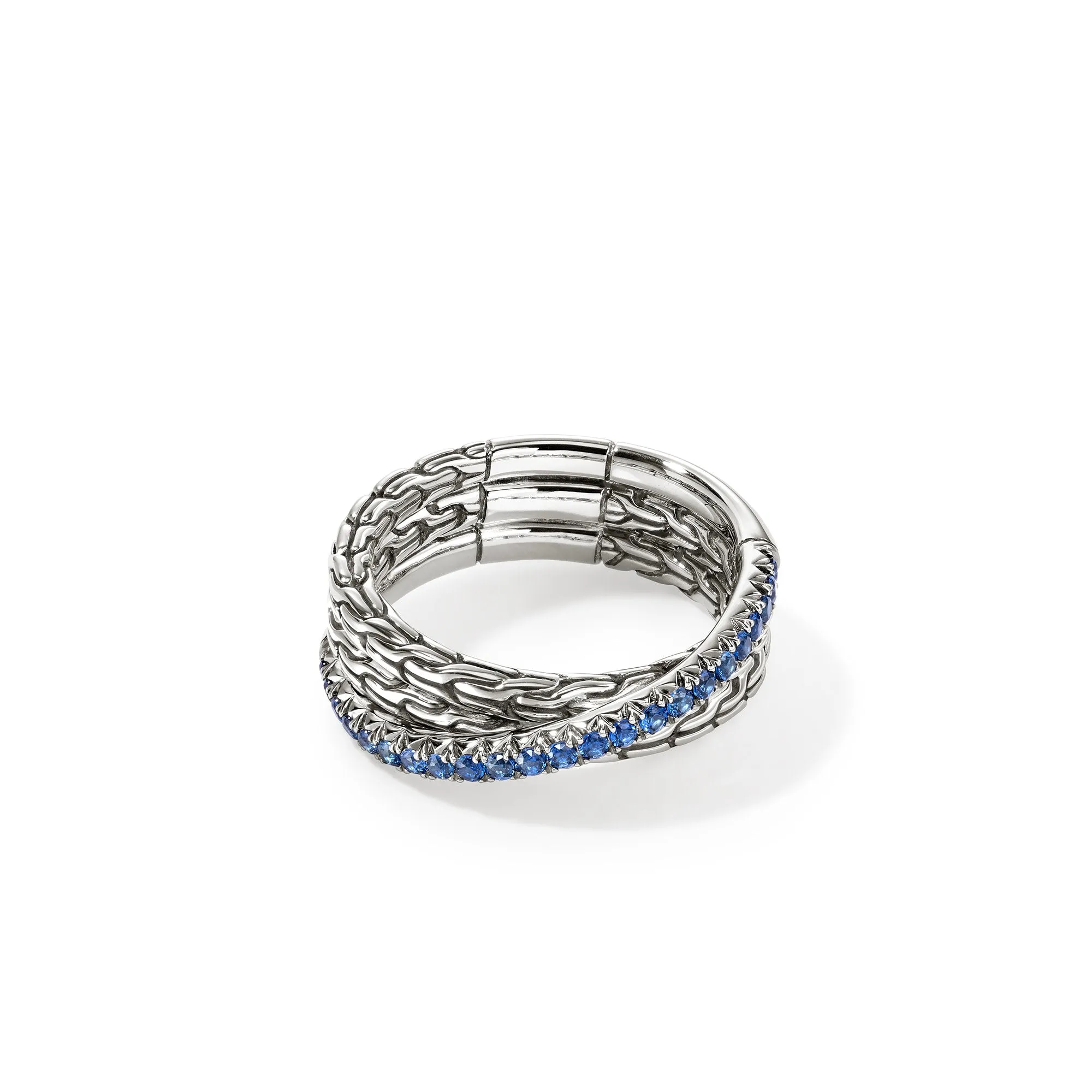 JH Essential Pavé Crossover Ring, Sterling Silver, Gemstones|RBS987154BSP sold by John Hardy