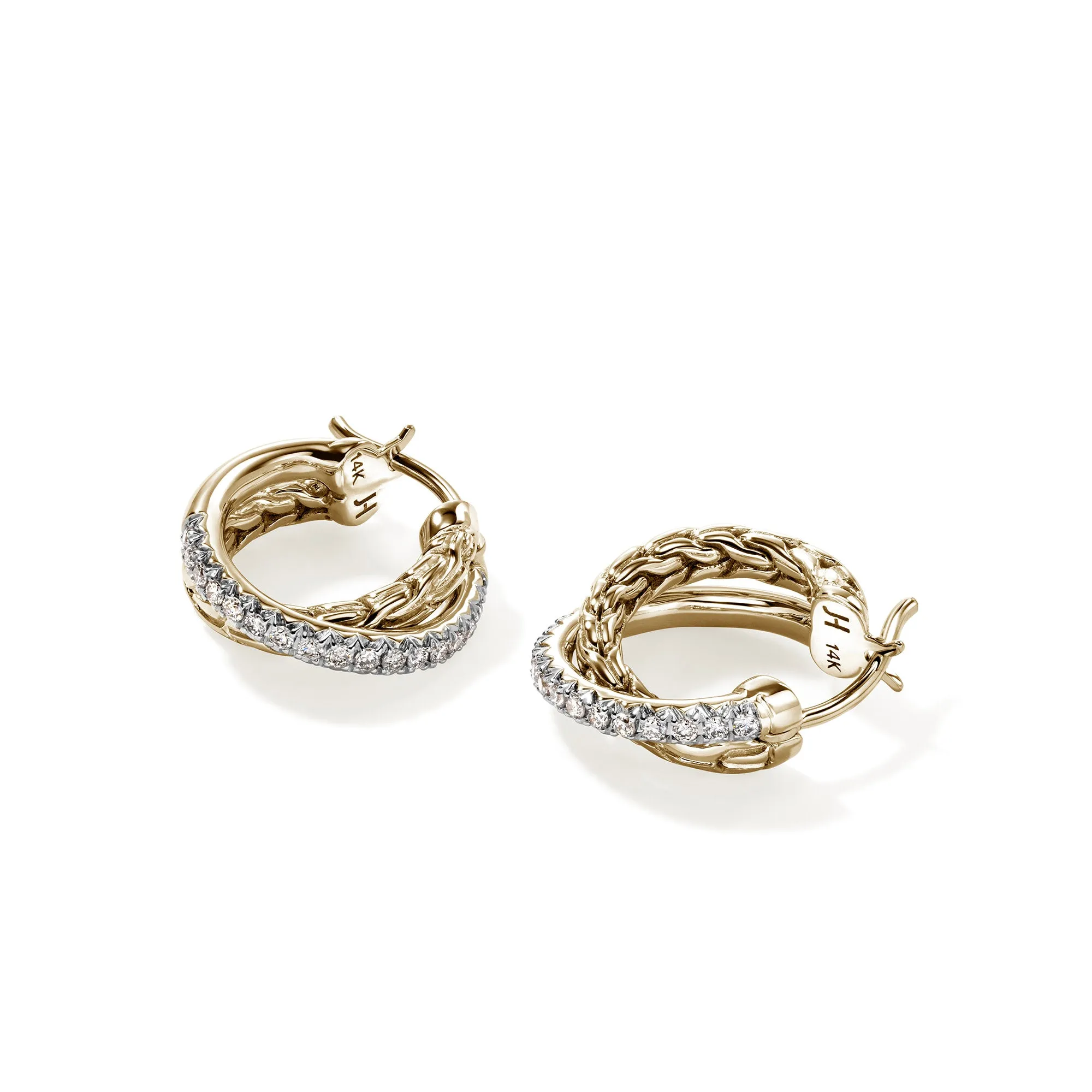 JH Essential Pavé Crossover Hoop Earring, Gold, Diamonds, 15MM|EGGX987132DI sold by John Hardy product image thumbnail 3