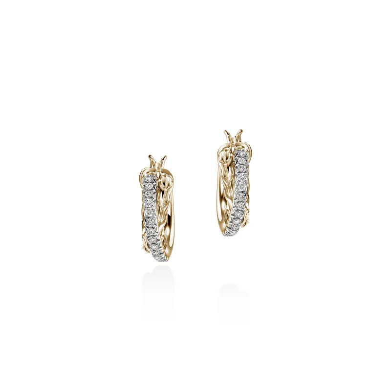 JH Essential Pavé Crossover Hoop Earring, Gold, Diamonds, 15MM|EGGX987132DI sold by John Hardy