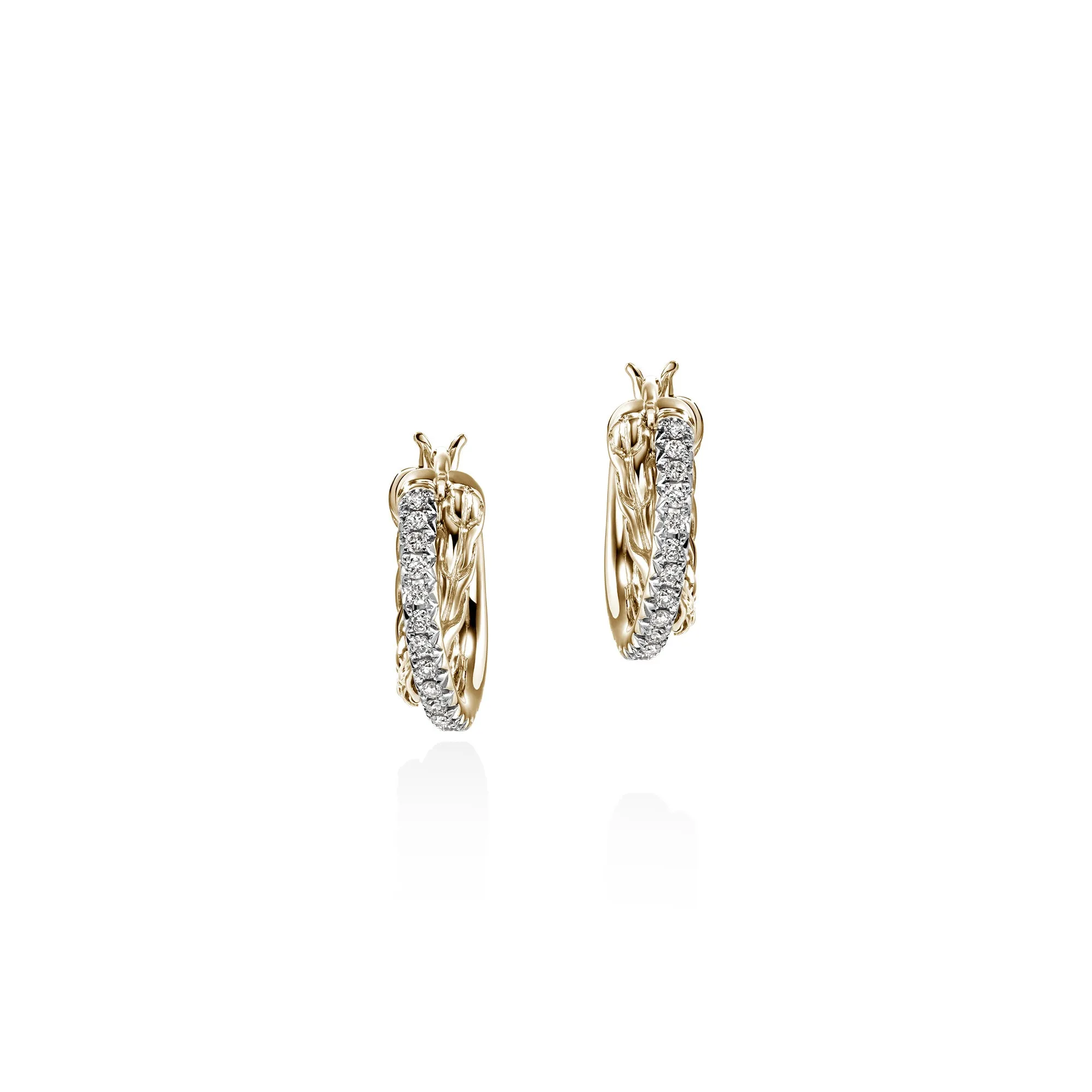 JH Essential Pavé Crossover Hoop Earring, Gold, Diamonds, 15MM|EGGX987132DI sold by John Hardy