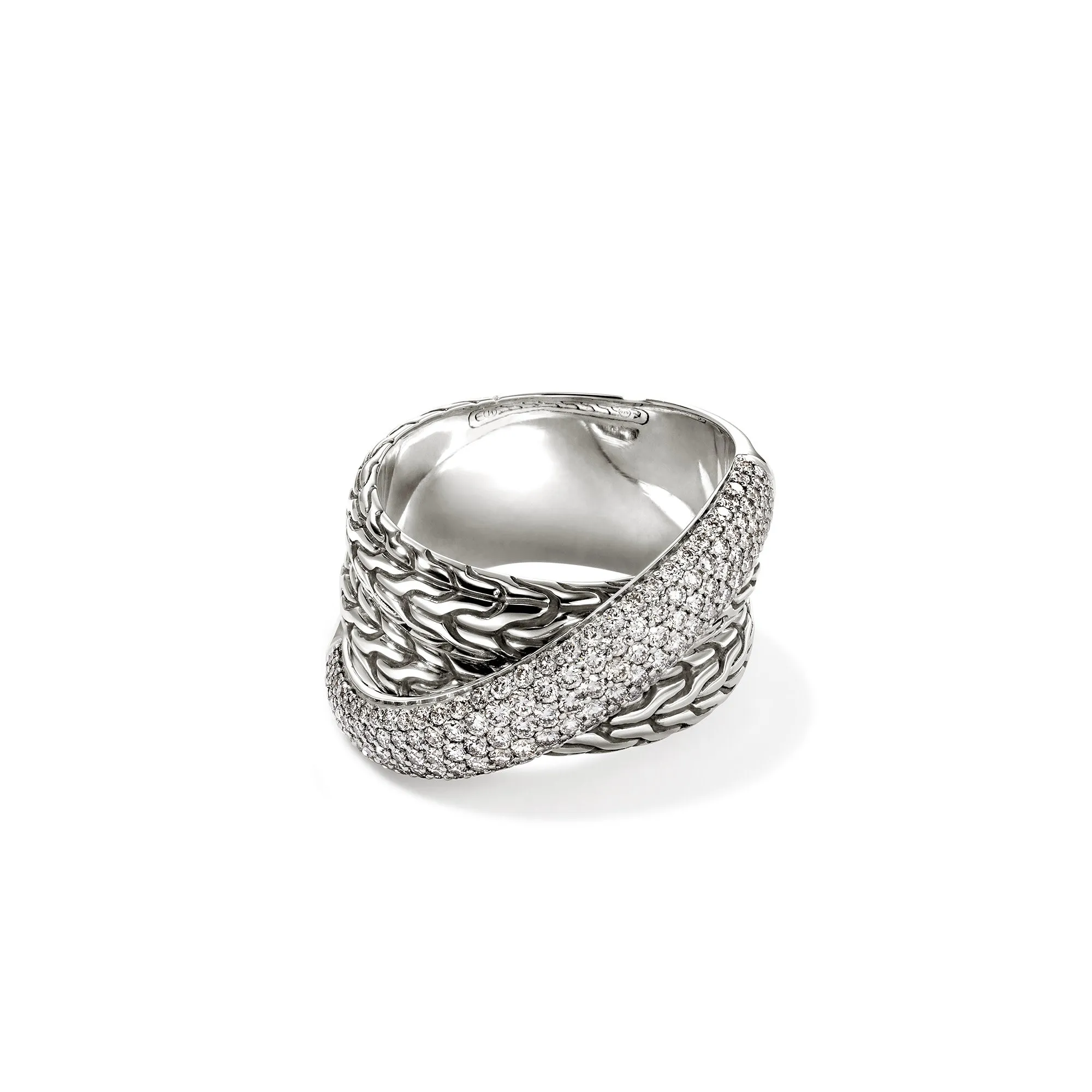 JH Essential Pavé Crossover Ring, Sterling Silver, Diamonds|RBP987162DI sold by John Hardy