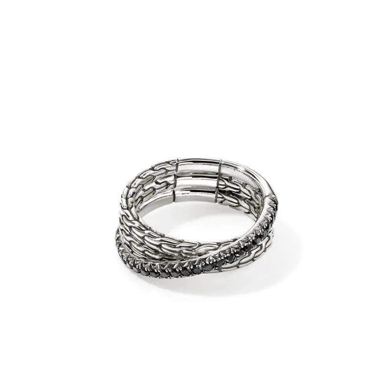 JH Essential Pavé Crossover Ring, Sterling Silver, Gemstones|RBS987154BLS sold by John Hardy
