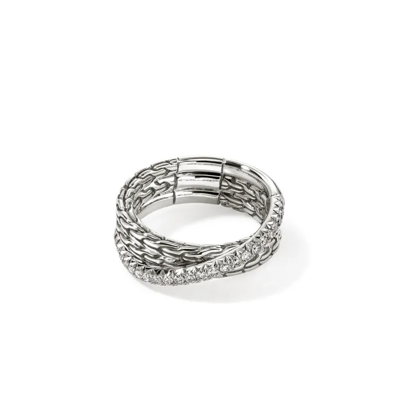 JH Essential Pavé Crossover Ring, Sterling Silver, Diamonds|RBP987152DI sold by John Hardy