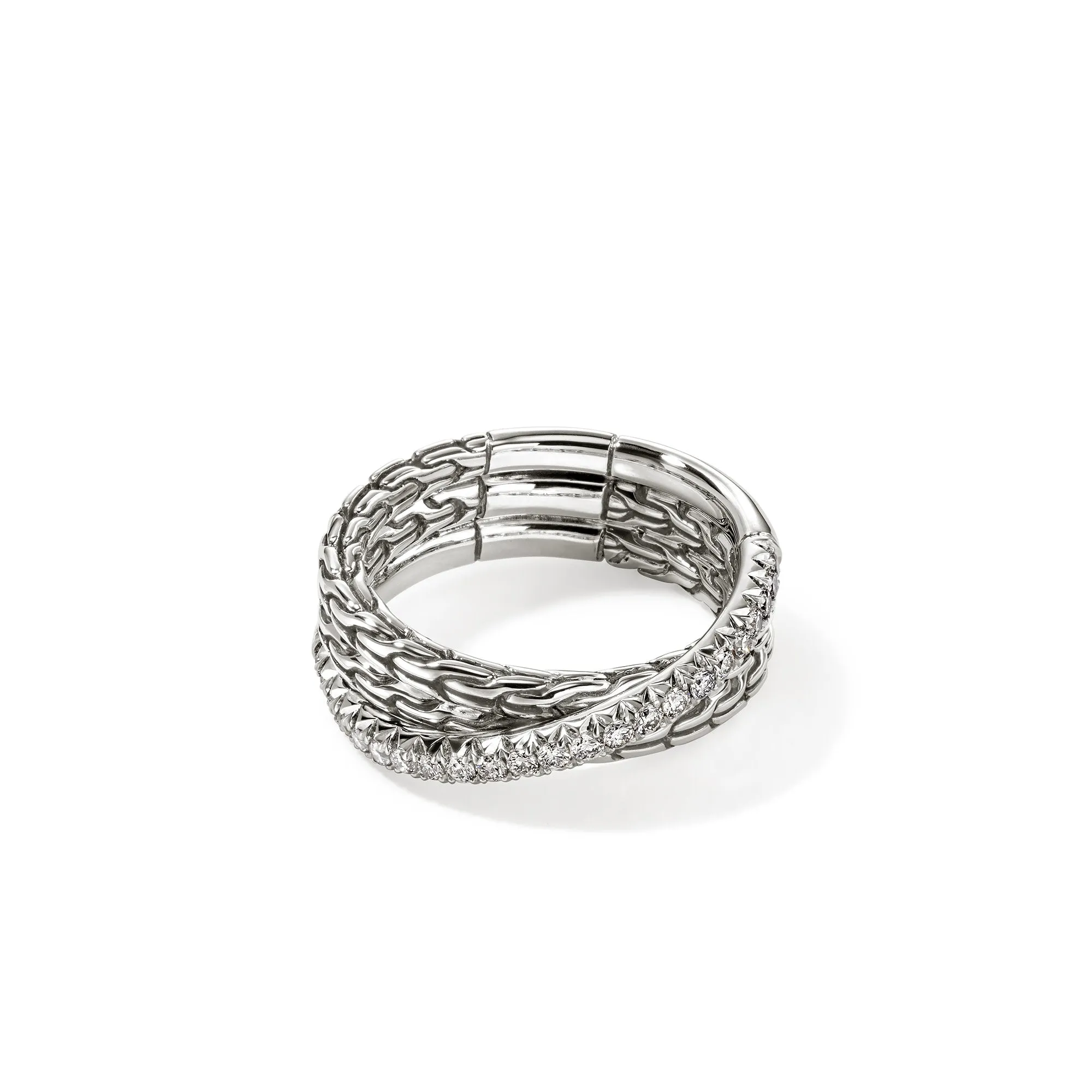 JH Essential Pavé Crossover Ring, Sterling Silver, Diamonds|RBP987152DI sold by John Hardy