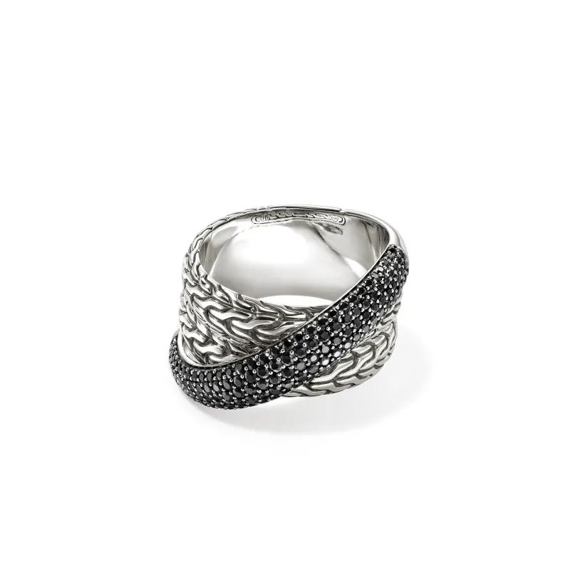 JH Essential Pavé Crossover Ring, Sterling Silver, Gemstones|RBS987164BLS sold by John Hardy