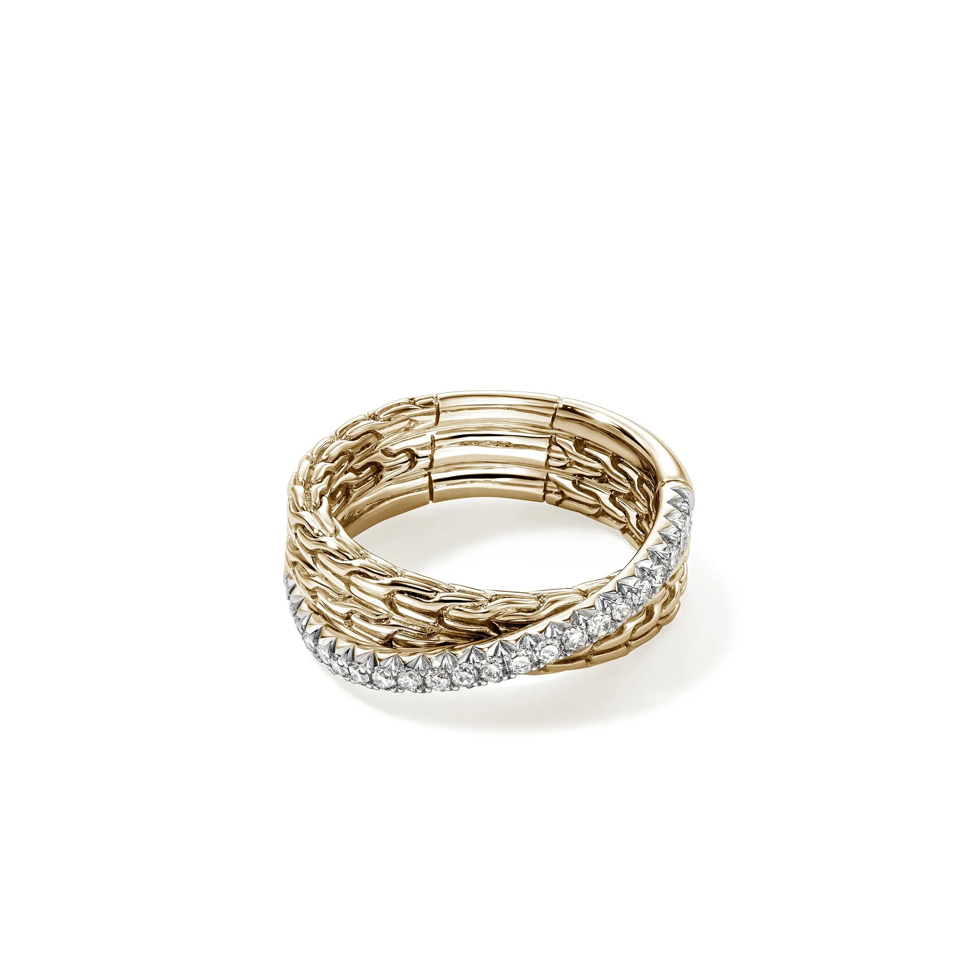 JH Essential Pavé Crossover Ring, Gold, Diamonds|RGGX987152DI sold by John Hardy