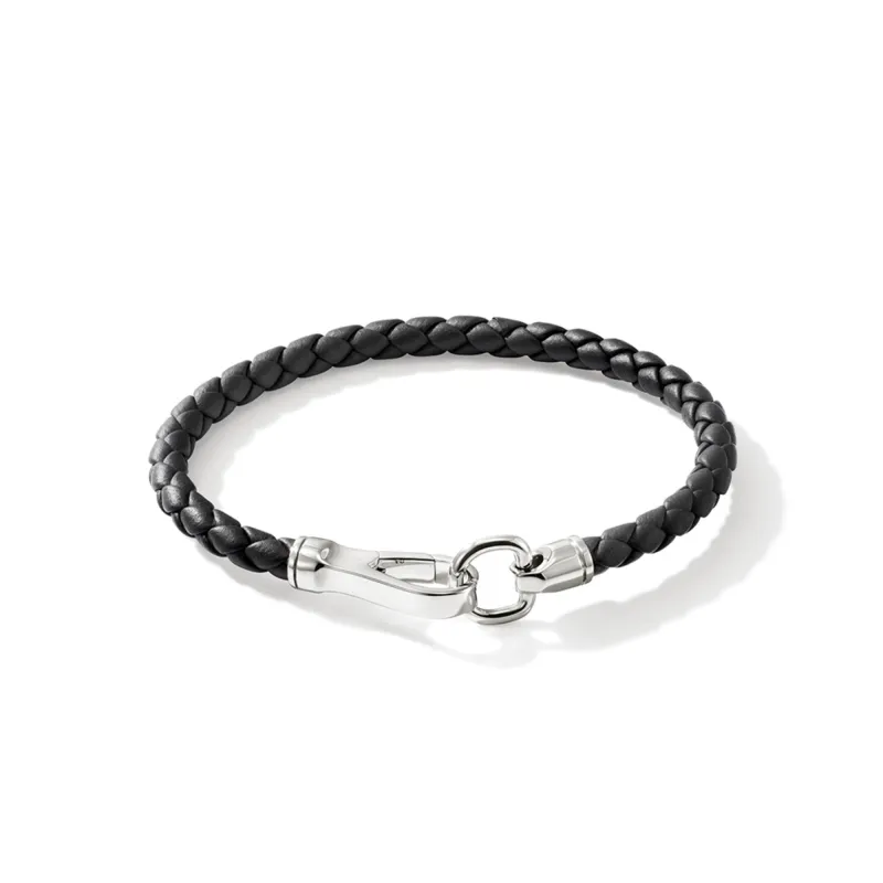 Hook Clasp Bracelet, Leather, Silver, 5MM|BU901250BL sold by John Hardy