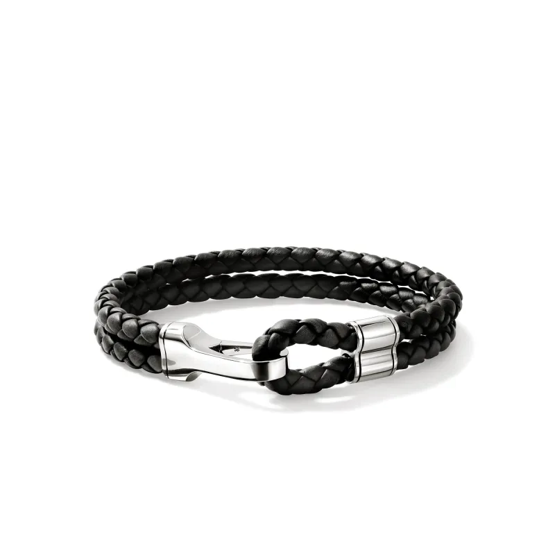 Hook Clasp Bracelet, Leather, Silver, 10MM|BU901241BL sold by John Hardy