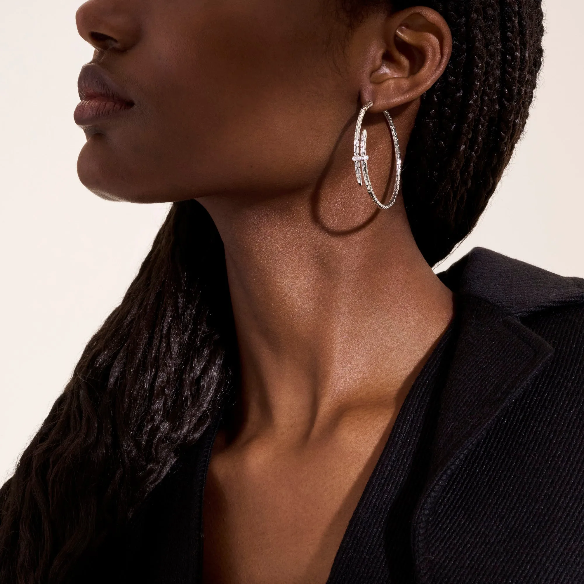 Spear Hoop Earring, Sterling Silver, Diamonds, 50MM|EBP9012482DI sold by John Hardy product image thumbnail 4