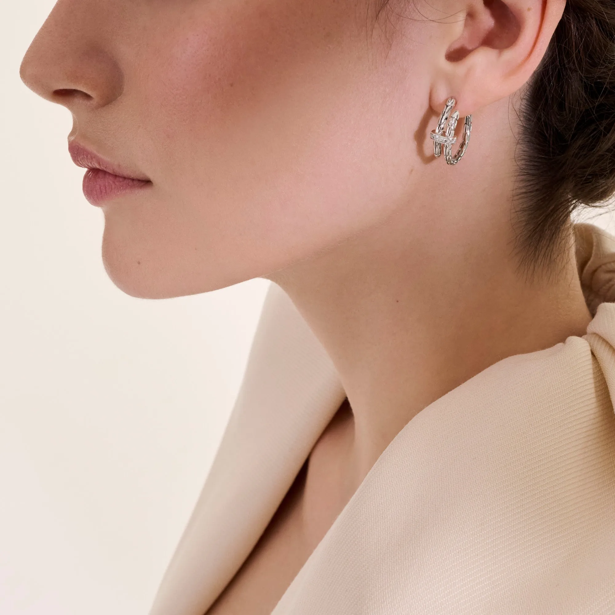 Spear Hoop Earring, Sterling Silver, Diamonds, 22.5MM|EBP986742DI sold by John Hardy product image thumbnail 5