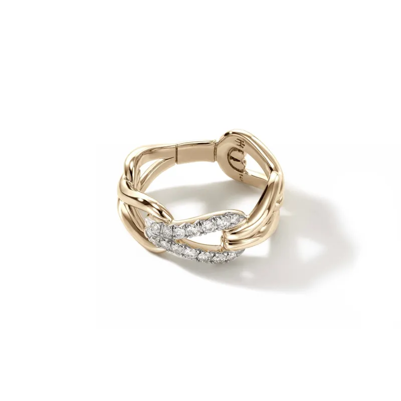 Surf  Link Ring, Gold, Diamonds, Wide|RGGX90107722DI sold by John Hardy