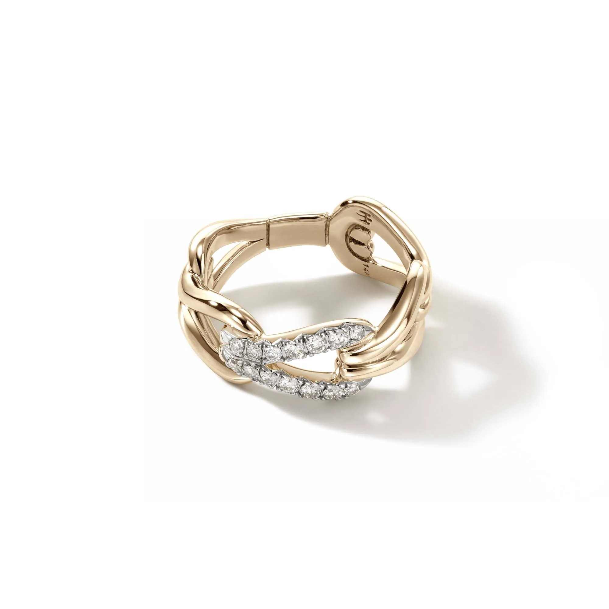 Surf Link Ring, Gold, Diamonds, Wide|RGGX90107722DI sold by John Hardy