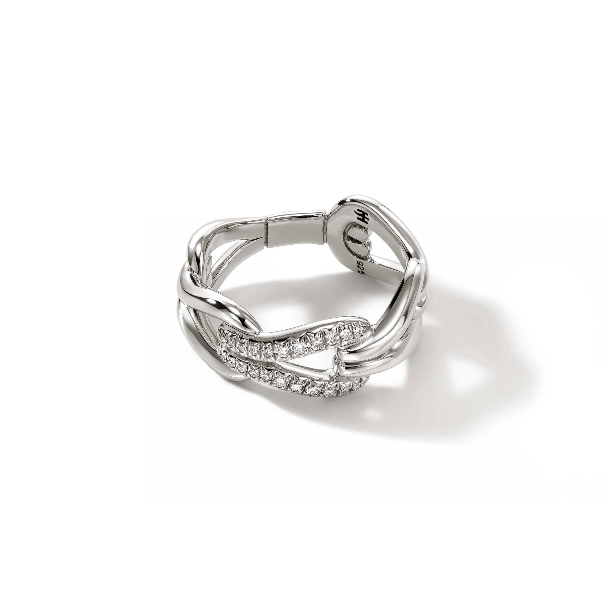 Surf Link Ring, Silver, Diamonds, Wide|RBP9010772DI sold by John Hardy