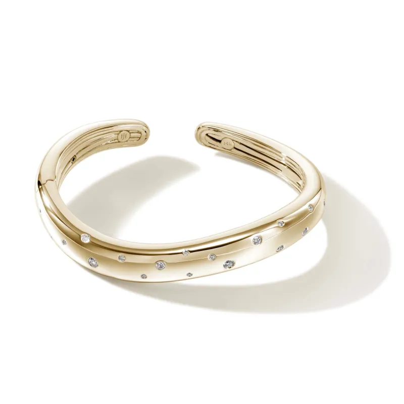 Surf Hinged Cuff, Gold, Diamonds, Slim|CGGX9011172DI sold by John Hardy