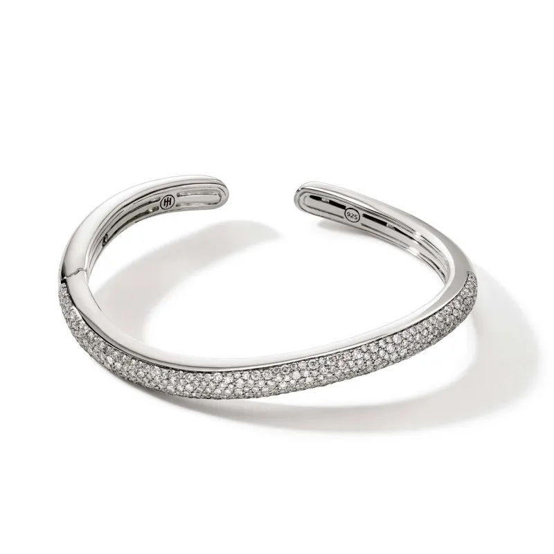Surf Hinged Cuff, Silver, Diamonds, Slim|CBP9011162DI sold by John Hardy