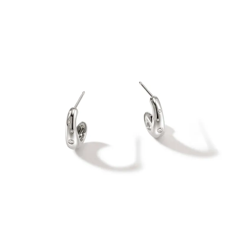 Surf J Hoop Earrings, Silver, Diamonds, 15MM|EBP9011232DI sold by John Hardy