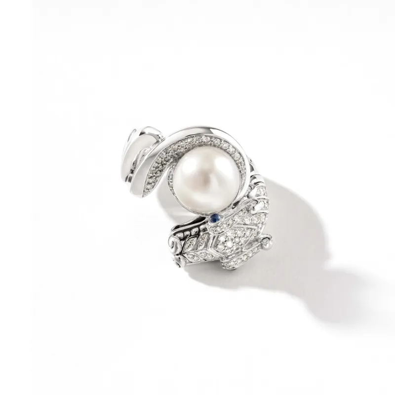Naga Ring, Sterling Silver, Diamonds, Pearl|RBP603132BSPDI sold by John Hardy