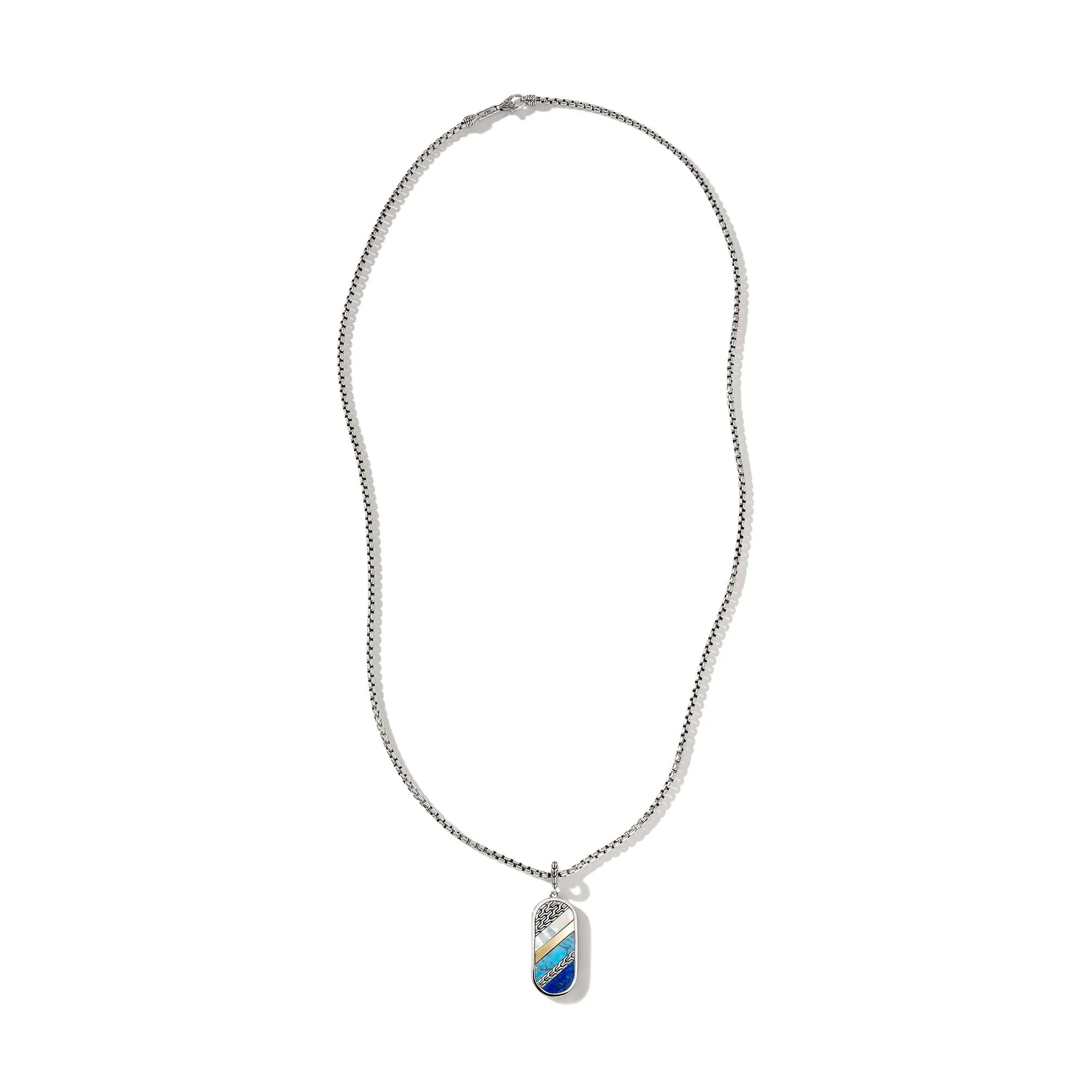 Carved Tag Necklace, Silver, Gold, Gemstones|NMZS9009655MOPLPZ sold by John Hardy