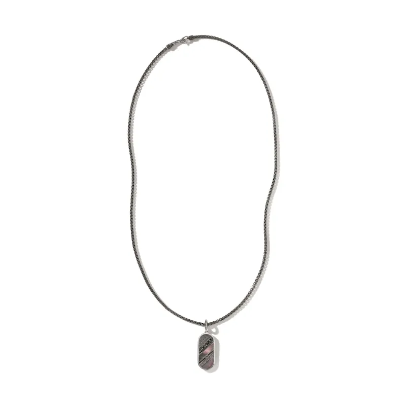 Carved Tag Necklace, Dark Silver, Gemstones|NMS9009824SMBRDBLS sold by John Hardy