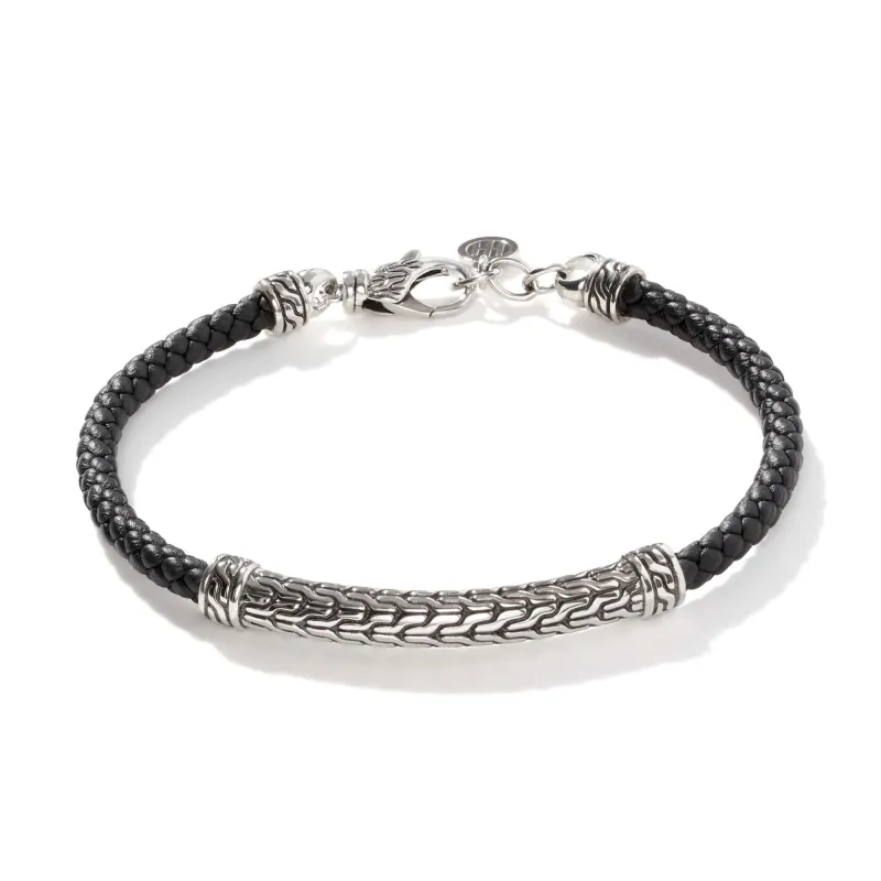 Carved Chain Bracelet, Silver, Leather|BB900014BL sold by John Hardy