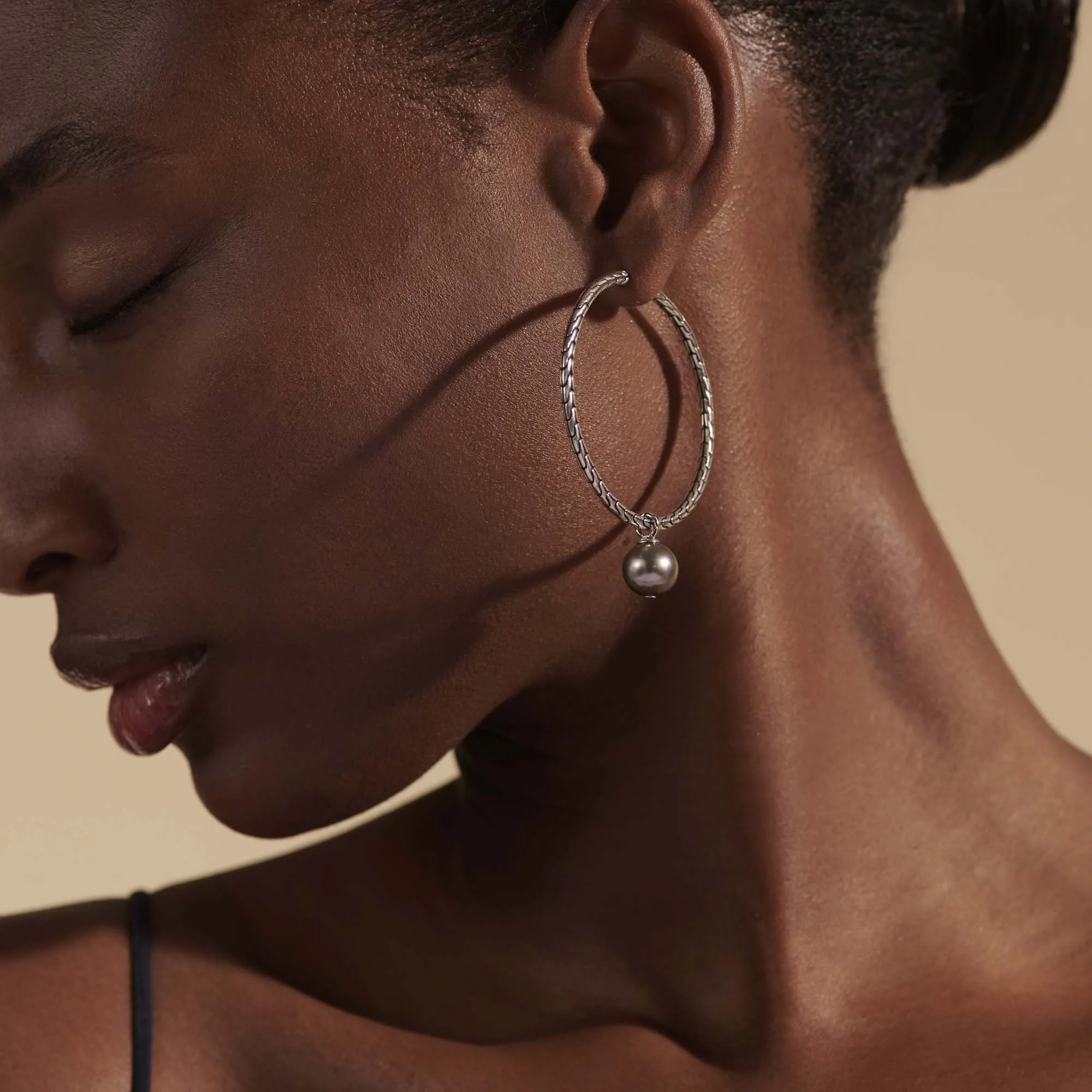 Pearl Drop Hoop Earrings, Sterling Silver|EB90660 sold by John Hardy product image thumbnail 5