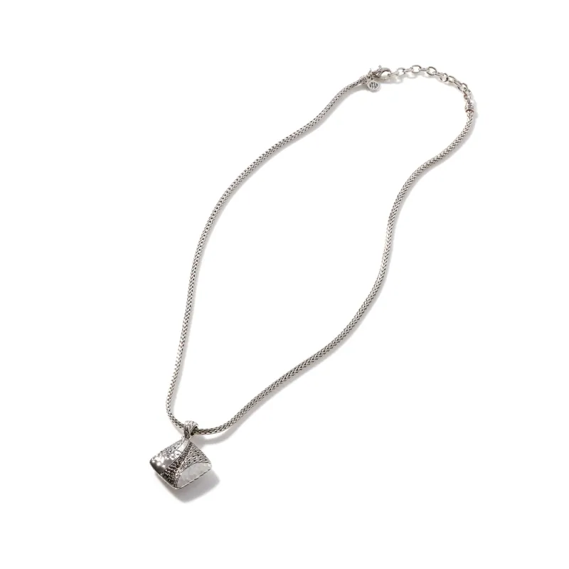 Carved Chain Pendant Necklace, Silver, Pavé|NBS9002394BLSBN sold by John Hardy