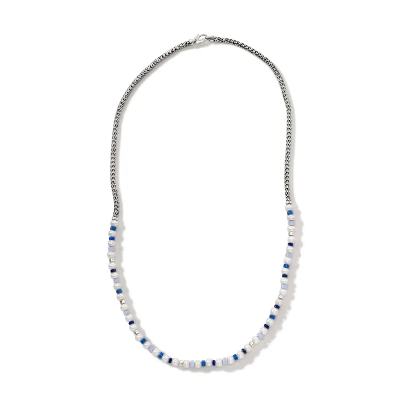 Colorblock Necklace, Silver, Pearl|NBS9011081BULPZBLA sold by John Hardy