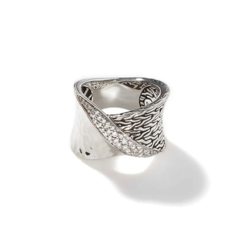 Carved Chain Twisted Ring, Silver, Diamonds|RBP9003042DI sold by John Hardy