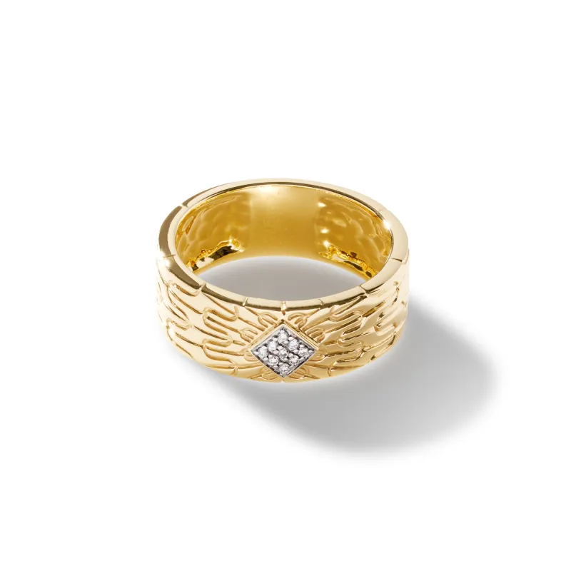 Carved Chain Band Ring, Gold, Diamonds, Wide|RGX9006652DI sold by John Hardy