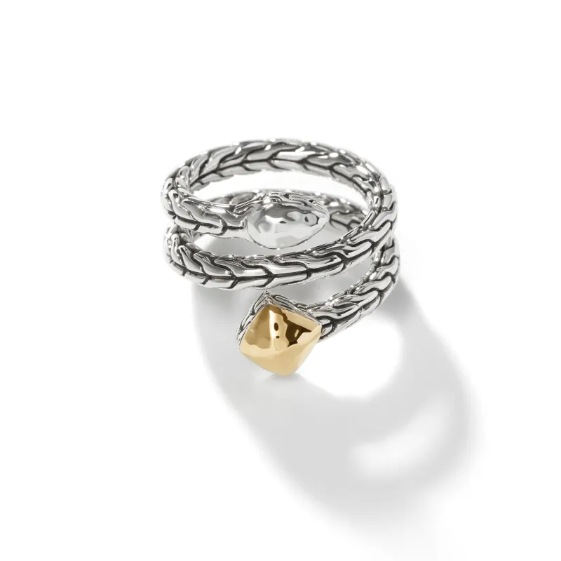 Carved Chain Palu Coil Ring, Silver, Gold|RZ90522 sold by John Hardy