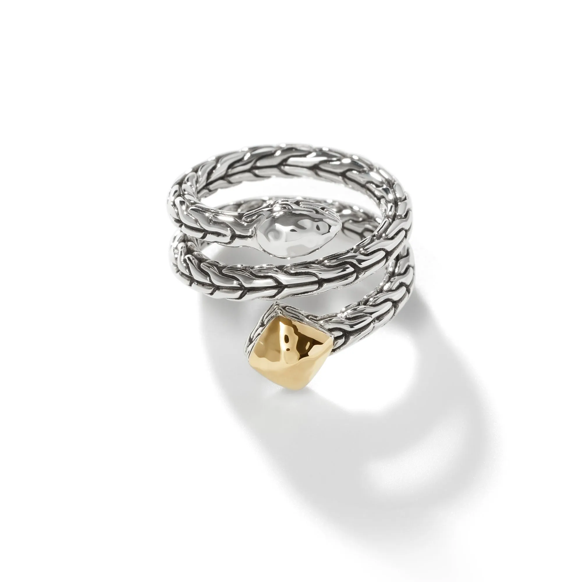 Carved Chain Palu Coil Ring, Silver, Gold|RZ90522 sold by John Hardy