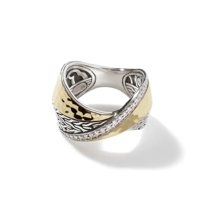 Carved Chain Ring, Silver, Gold, Diamonds|RZP9003382DI sold by John Hardy