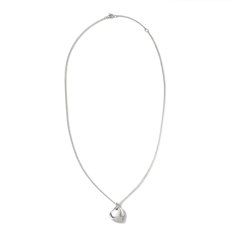 Pebble Heart Necklace, Silver, Diamonds, Large|NBP9012452DI sold by John Hardy