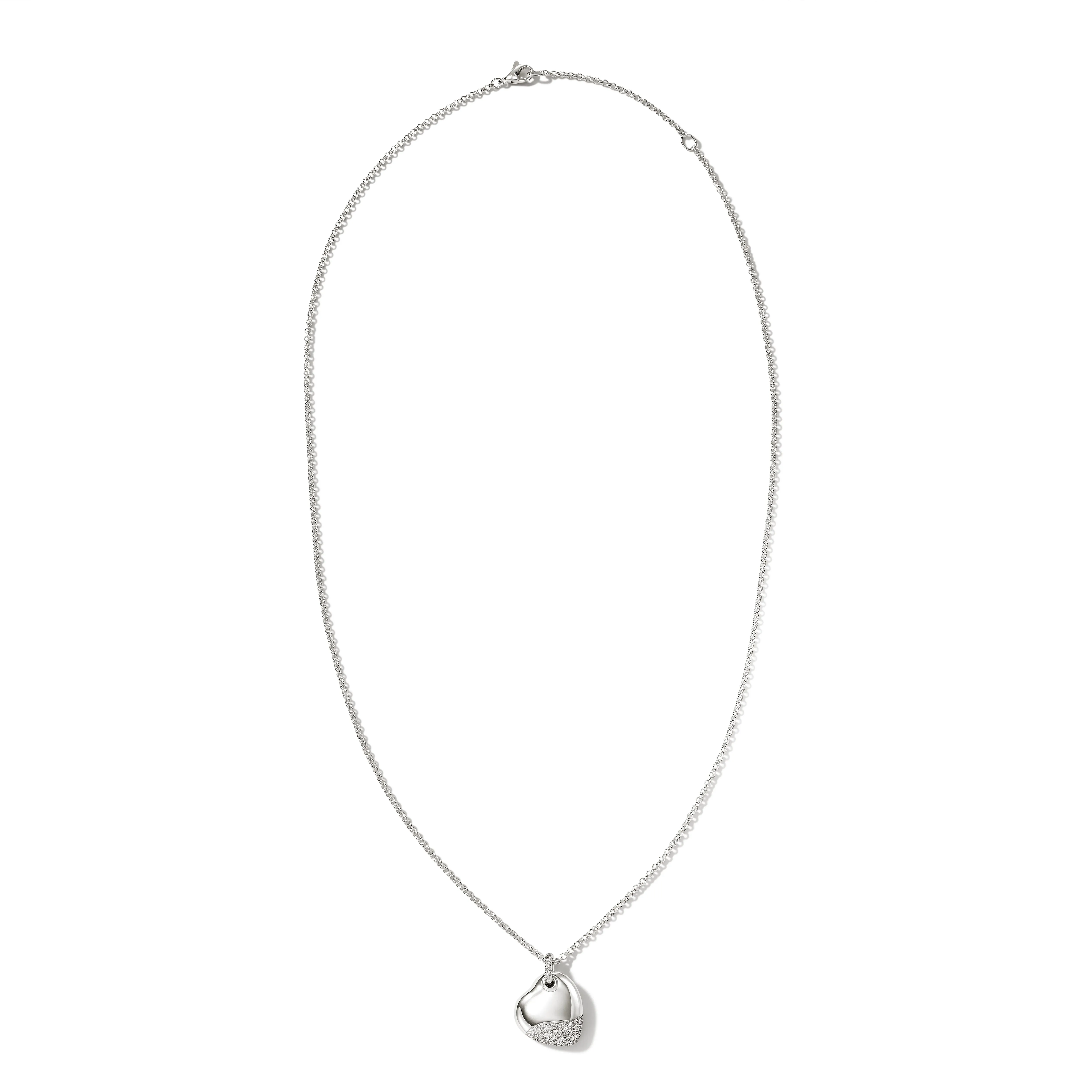 Pebble Heart Necklace, Silver, Diamonds, Large|NBP9012452DI sold by John Hardy