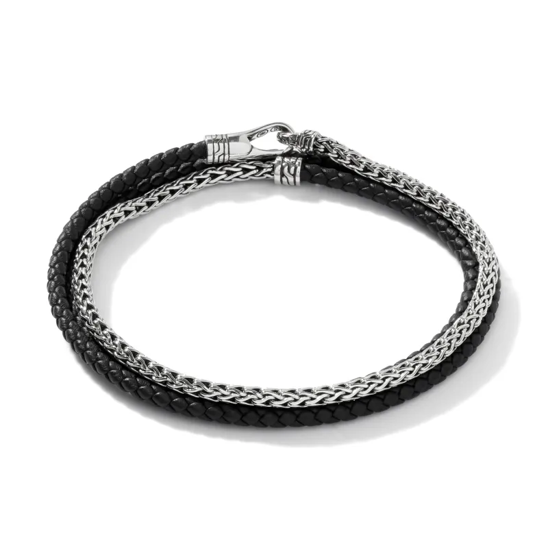 Leather Hybrid Triple Wrap Bracelet|BM999554BL sold by John Hardy