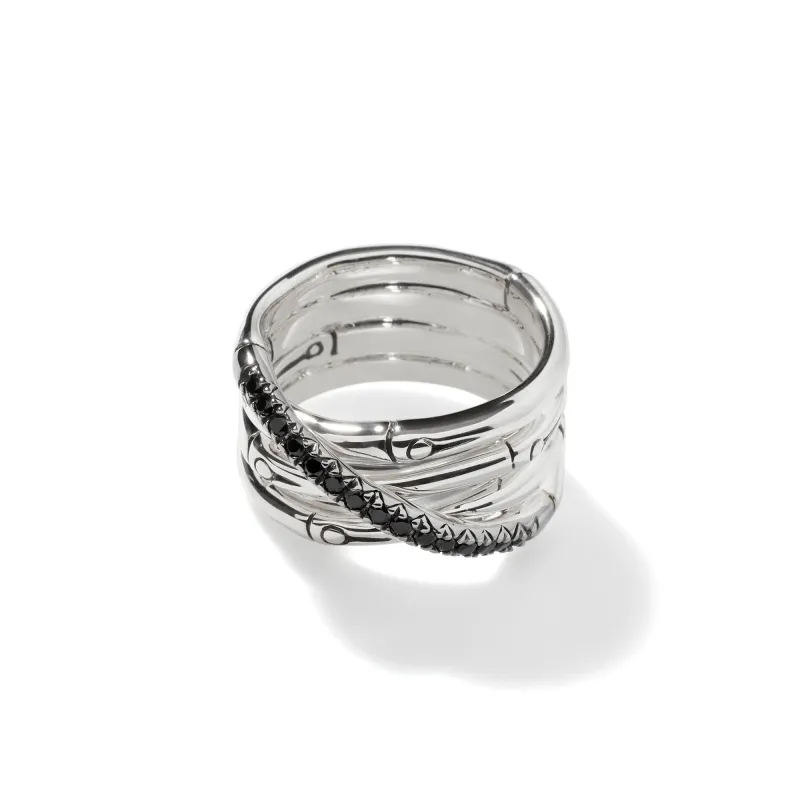 Bamboo Pavé Crossover Ring|RBS59394BLSBN sold by John Hardy