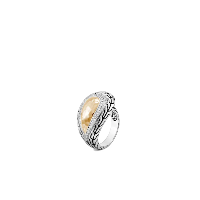 Classic Chain Hammered Ring with Diamonds|RZP906002DI sold by John Hardy