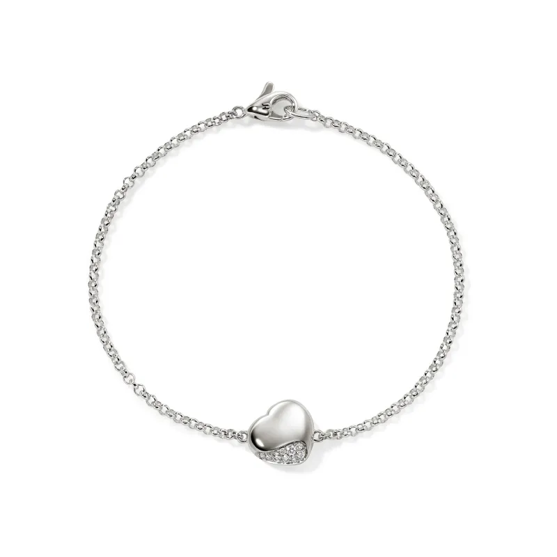 Pebble Heart Bracelet, Silver, Diamonds|BUP926702DI sold by John Hardy