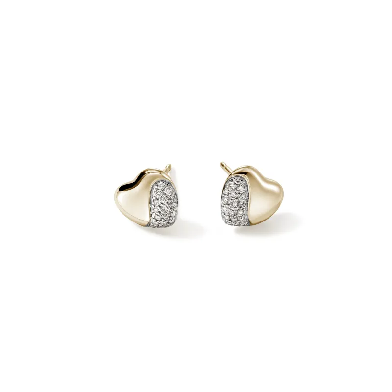 Pebble Heart Stud Earrings, Gold, Diamonds|EGGX9012342DI sold by John Hardy