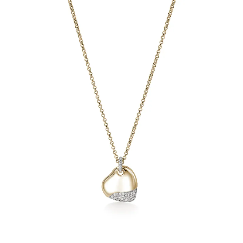 Pebble Heart Necklace, Gold, Diamonds, Large|NGGX9012452DI sold by John Hardy