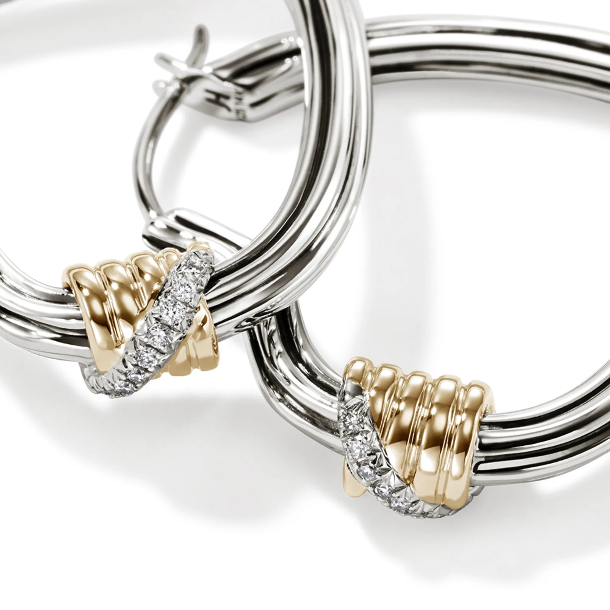 Bamboo Heart Hoops, Silver, Gold, Diamonds|EZZP5011122DI sold by John Hardy product image thumbnail 2