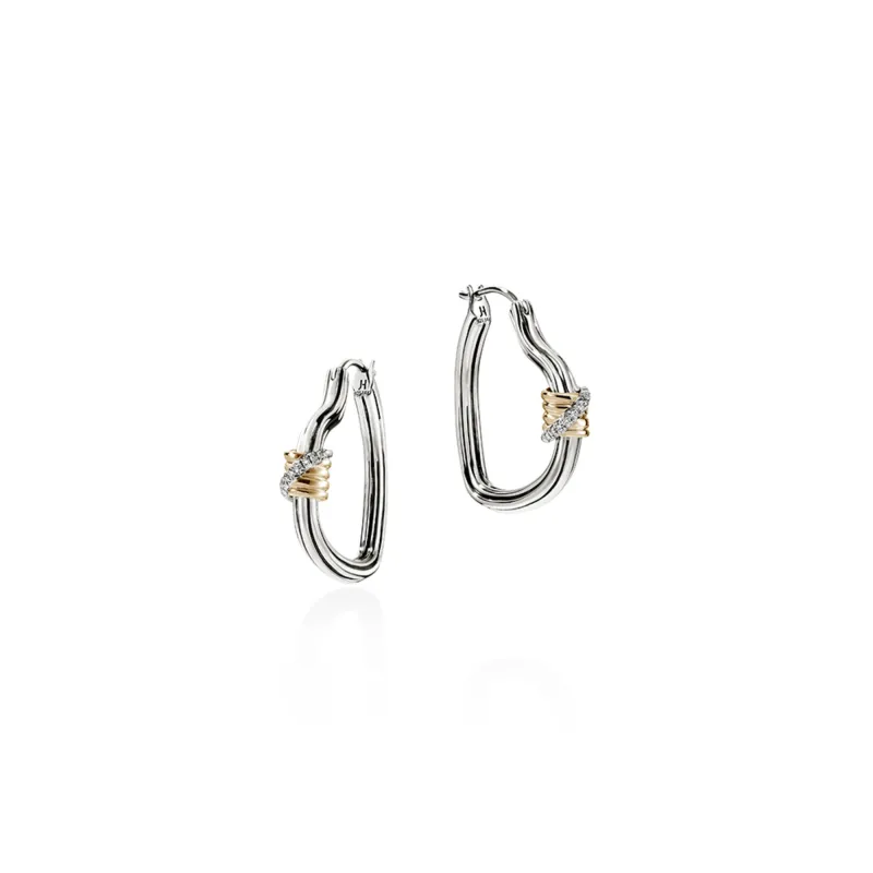 Bamboo Heart Hoops, Silver, Gold, Diamonds|EZZP5011122DI sold by John Hardy