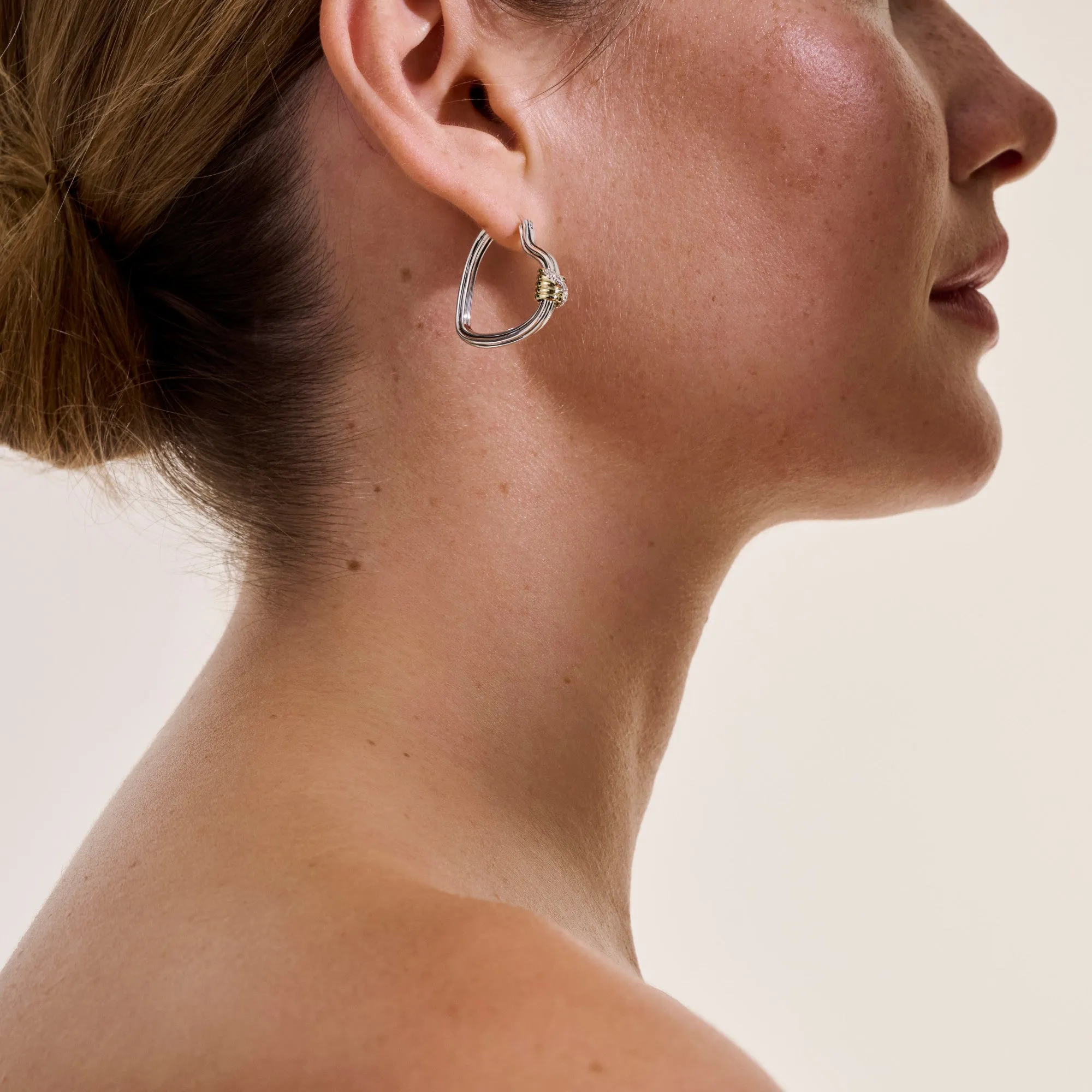 Bamboo Heart Hoops, Silver, Gold, Diamonds|EZZP5011122DI sold by John Hardy product image thumbnail 5