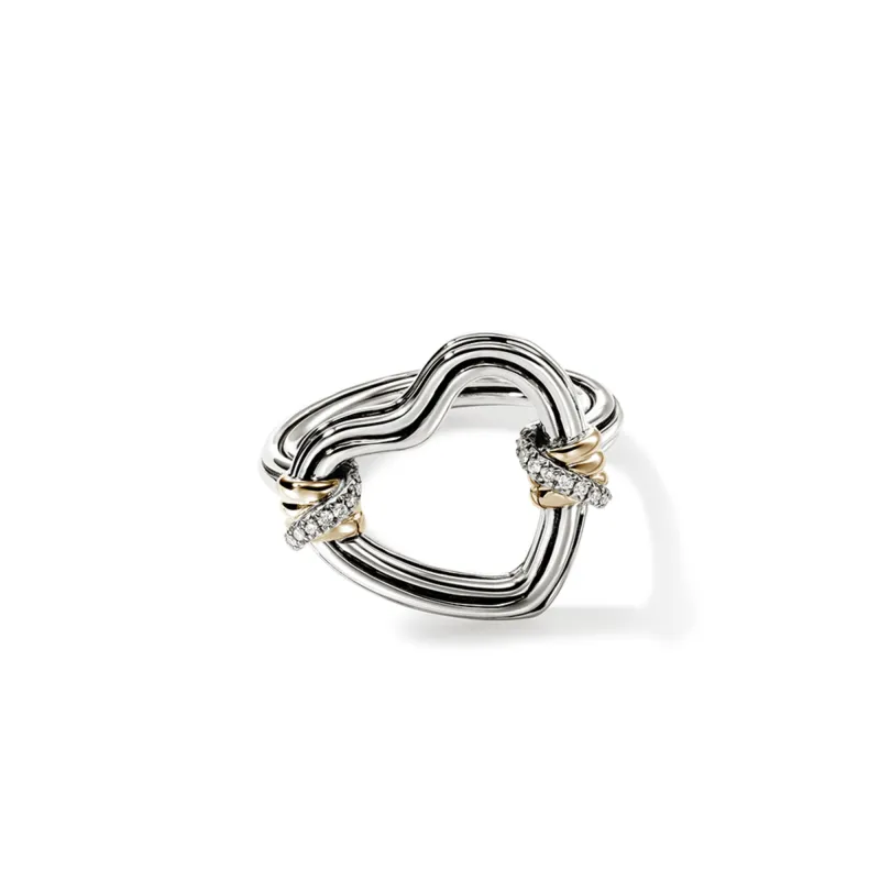Bamboo Heart Ring, Gold, Silver, Diamonds|RZZP501152DI sold by John Hardy