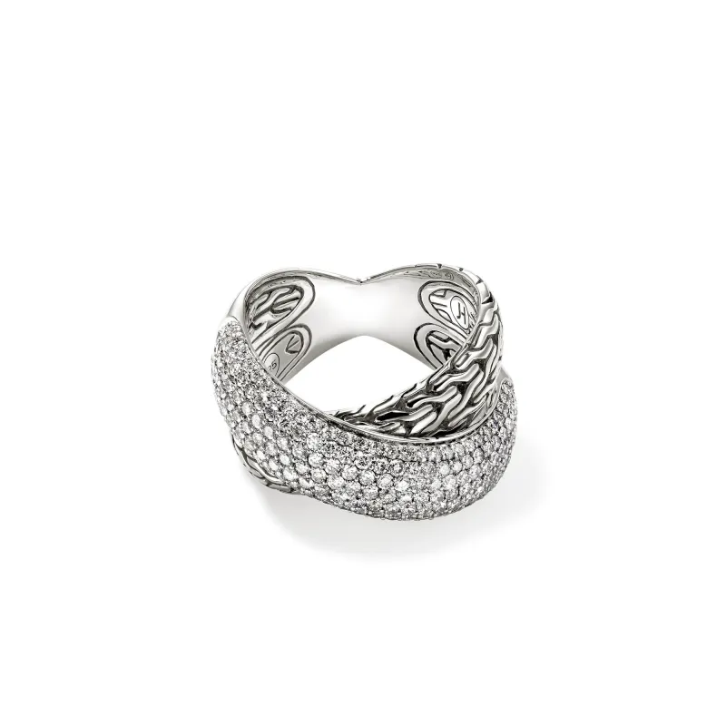 JH Essential Pavé Crossover Ring, Sterling Silver, Diamonds|RBP987172DI sold by John Hardy