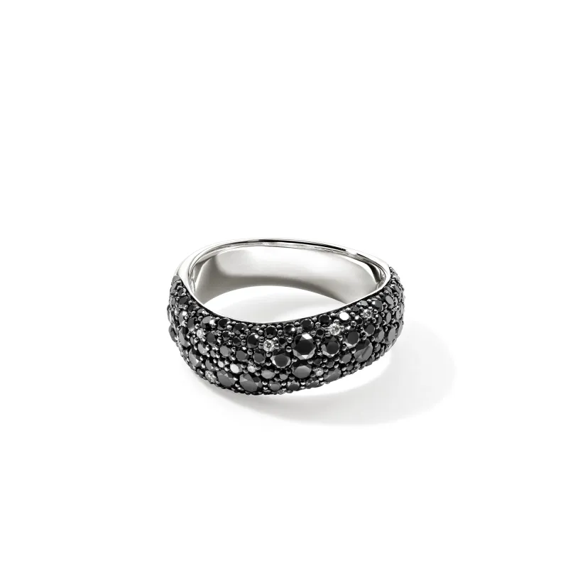 Surf Ring, Sterling Silver, Black Sand Diamond Pavé, 8MM|RBP9011122MDI sold by John Hardy