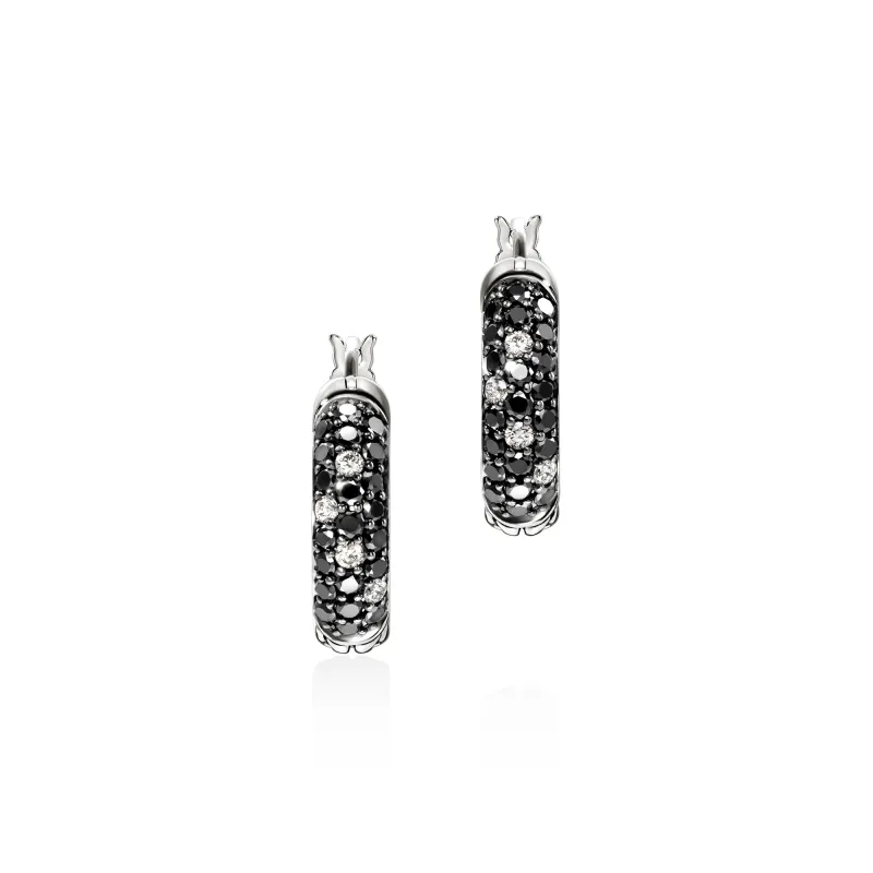 JH Essentials Hoop Earring, Sterling Silver, Black Sand Diamond Pavé, 13MM|EBP987002MDI sold by John Hardy