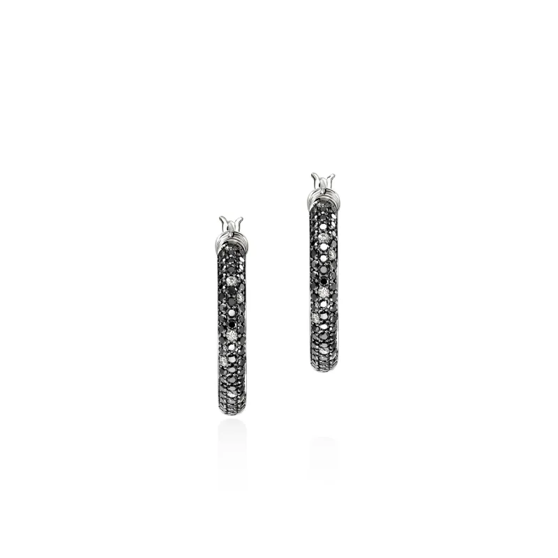 JH Essentials Hoop Earring, Sterling Silver, Black Sand Diamond Pavé, 22.5MM|EBP987102MDI sold by John Hardy
