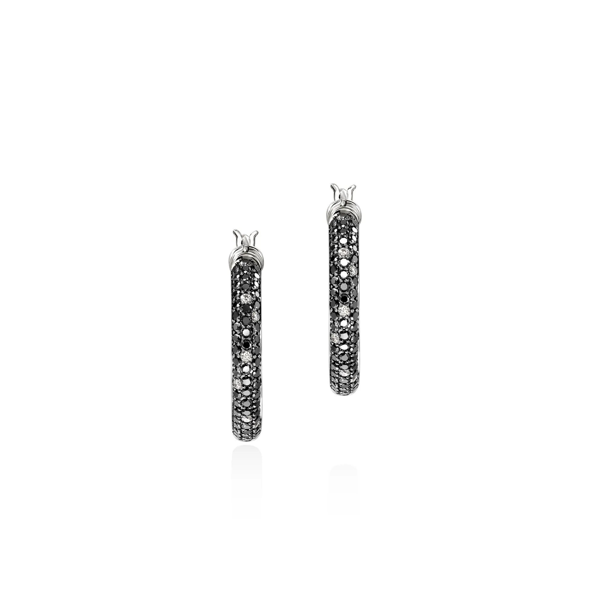 JH Essentials Hoop Earring, Sterling Silver, Black Sand Diamond Pavé, 22.5MM|EBP987102MDI sold by John Hardy
