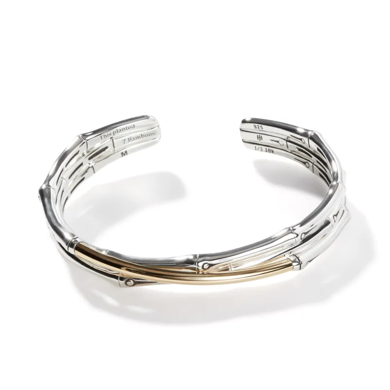 Bamboo Flex Cuff, Sterling Silver, Gold, Slim|CZ5938 sold by John Hardy